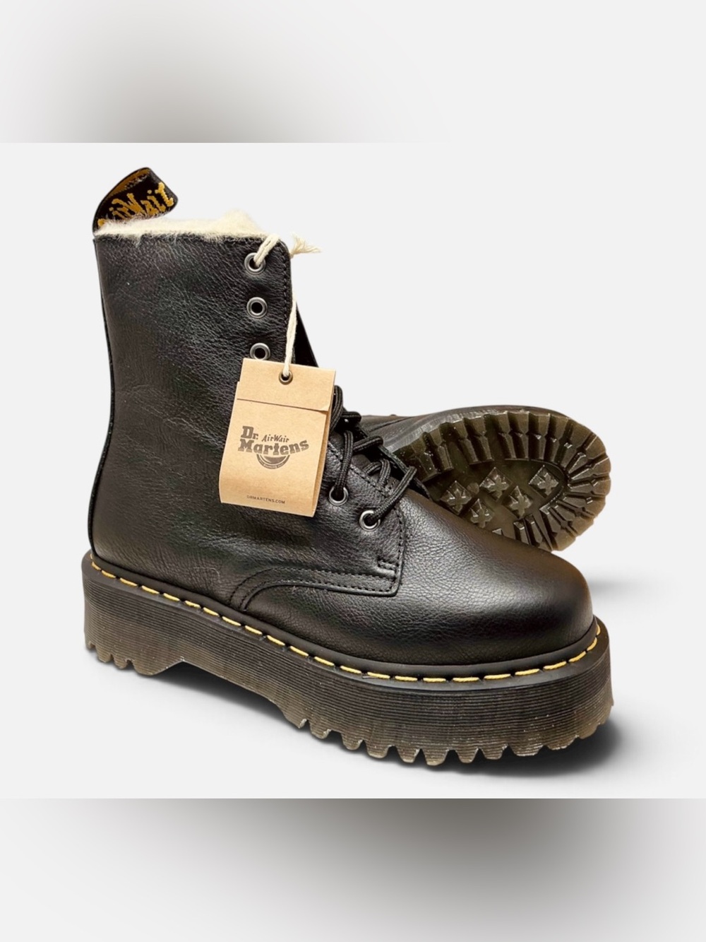 🆕Dr Martens Jadon Pisa Black Leather Faux Fur Lined Platform Boots Size 9 NIB
